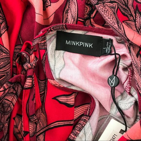 MinkPink NWT Floral Red & Pink Femme Fatale Fit & Flare Boho Hippy Dress L - Picture 12 of 14